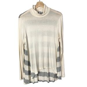Three Dots Cream & Gray Stripe Mock Neck Long Sleeve XL
